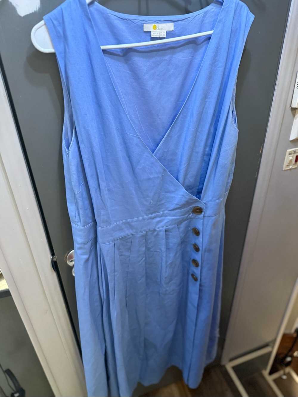 Boden Light Blue Faux Wrap-Style Midi Dress cotton linen blend lined US 18 Long
